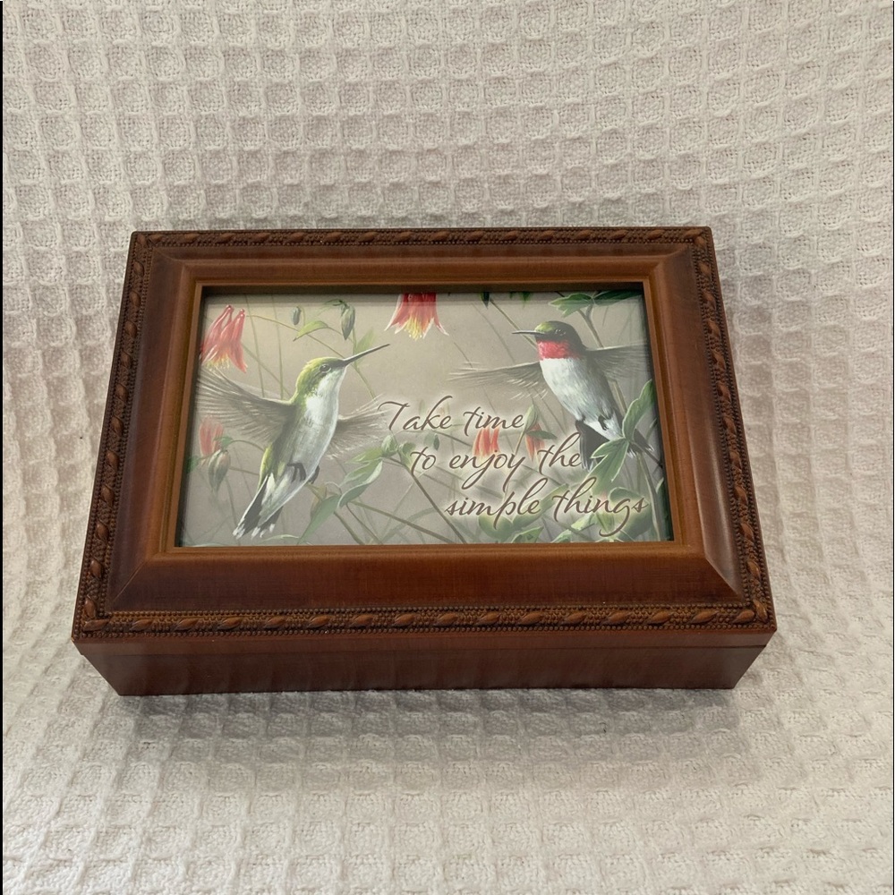 Cottage Garden Hummingbirds Wooden Music Jewelry Box